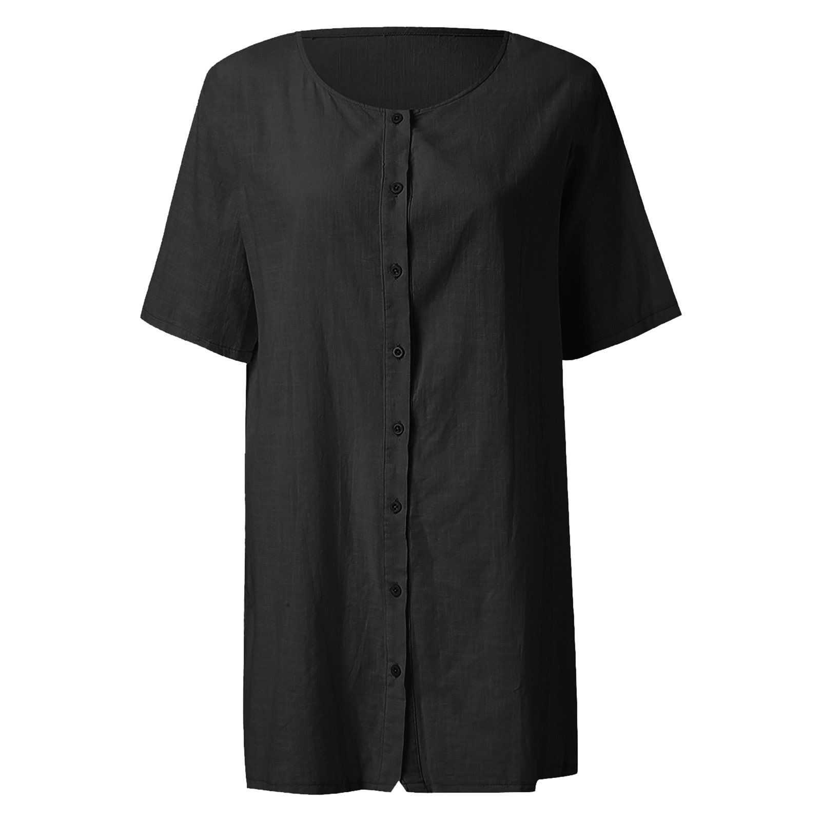 thumbnail image 4 of Vestido camisero de manga corta con cuello en V para mujer: elegante vestido holgado de color liso para todas las estaciones (S-XXXXXL), 4 of 5
